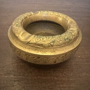 VTG Brass Ashtray Handmade Ornate Patina 3 Cigarettes Trinket Dish Made in India